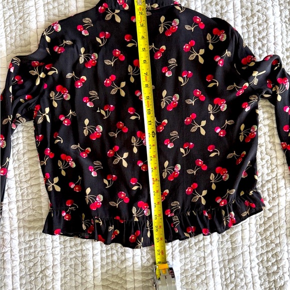 Zara Black Blouse with Red Cherry Print, Size M - Picture 5 of 6